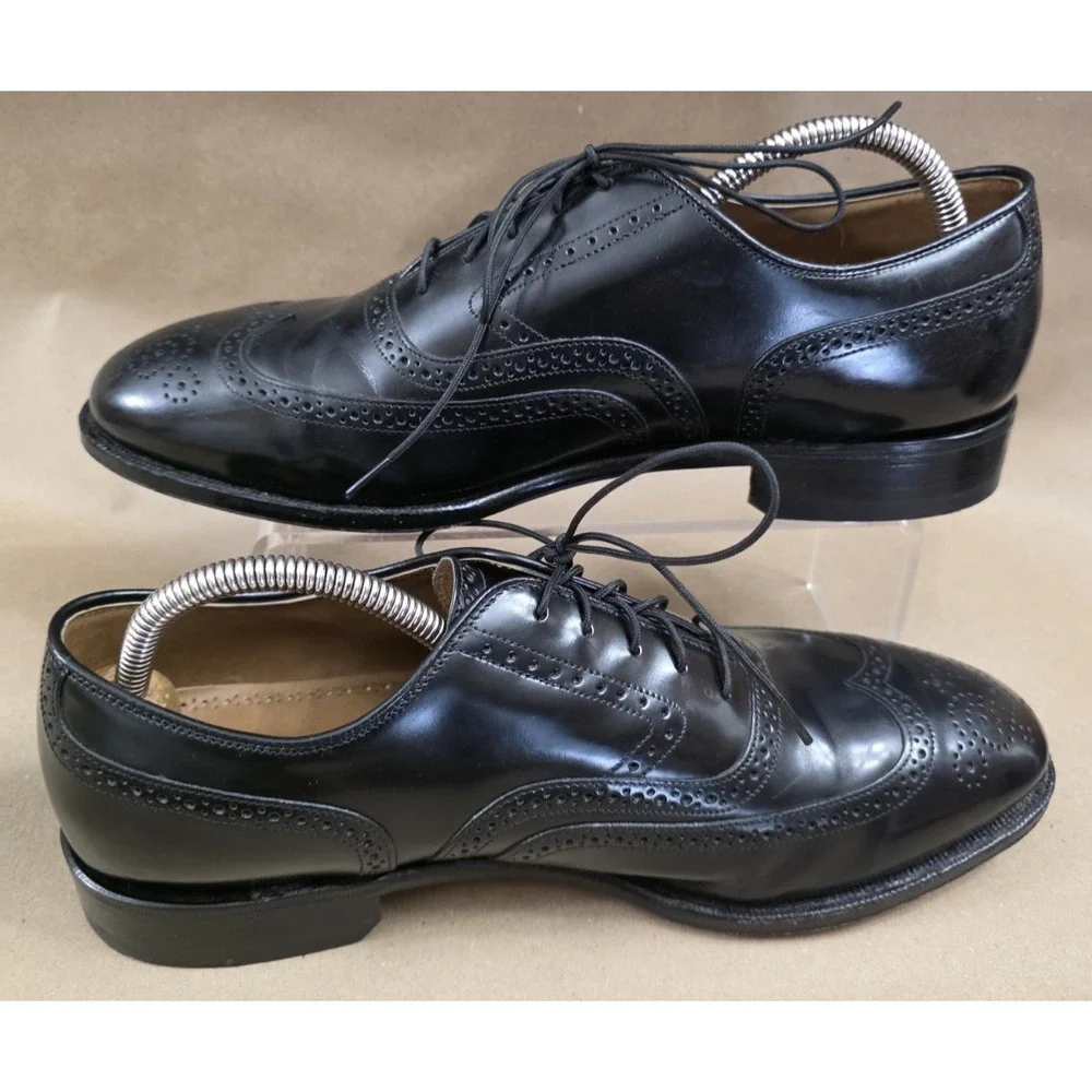 Johnston & Murphy (Sz 9 E/C) Leather Wingtip Oxford Black Dress Shoes Mens WIDE